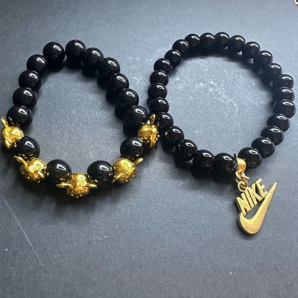 Nike Black Beaded Bracelets with Gold Accents